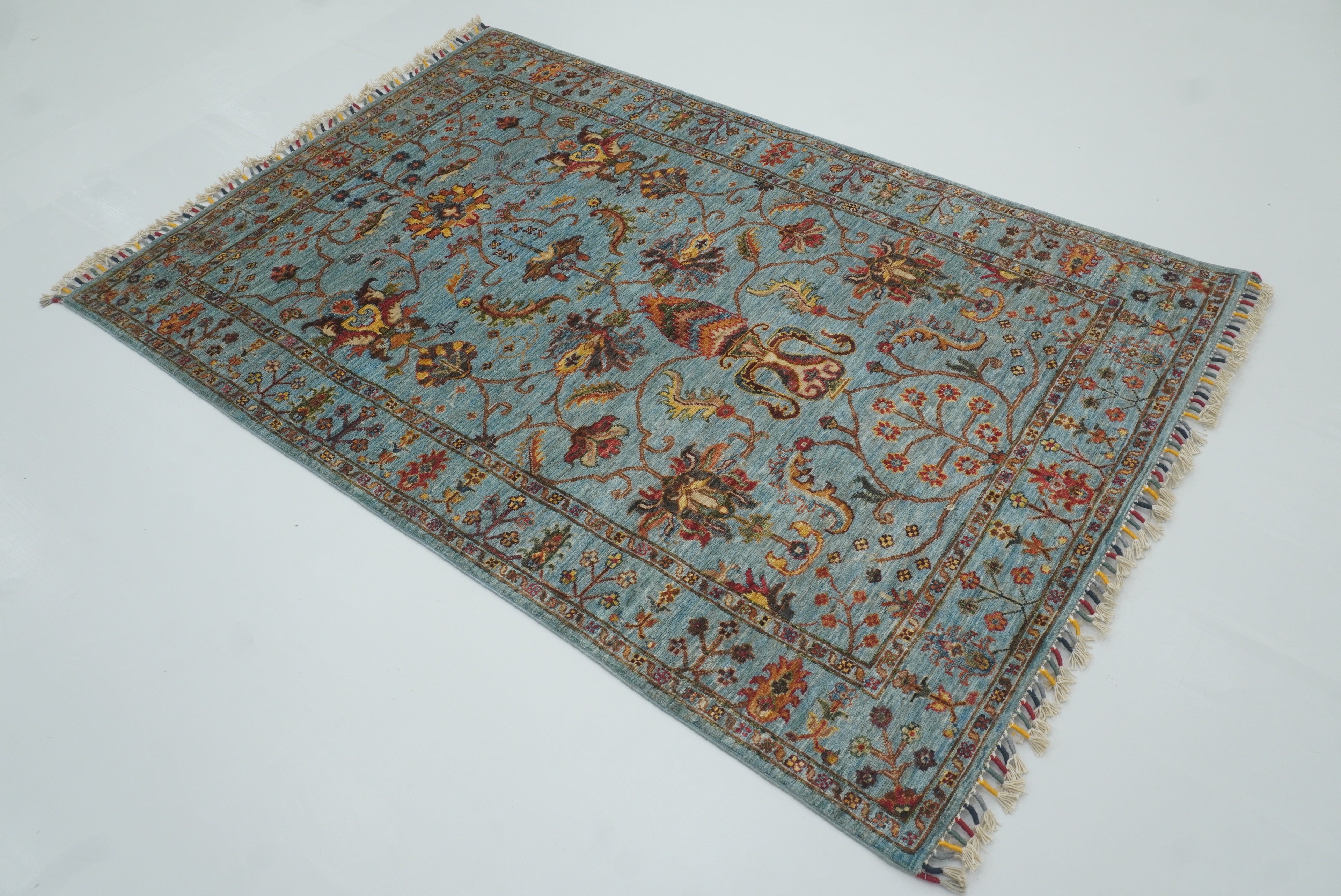 4x6 Blue Waziri Afghan Hand knotted Wool Rug - Yildiz Rugs
