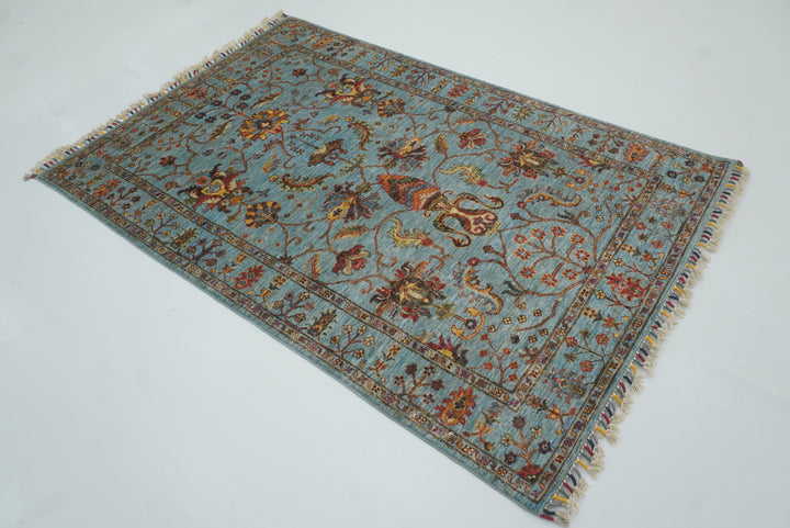 4x6 Blue Waziri Afghan Hand knotted Wool Rug - Yildiz Rugs