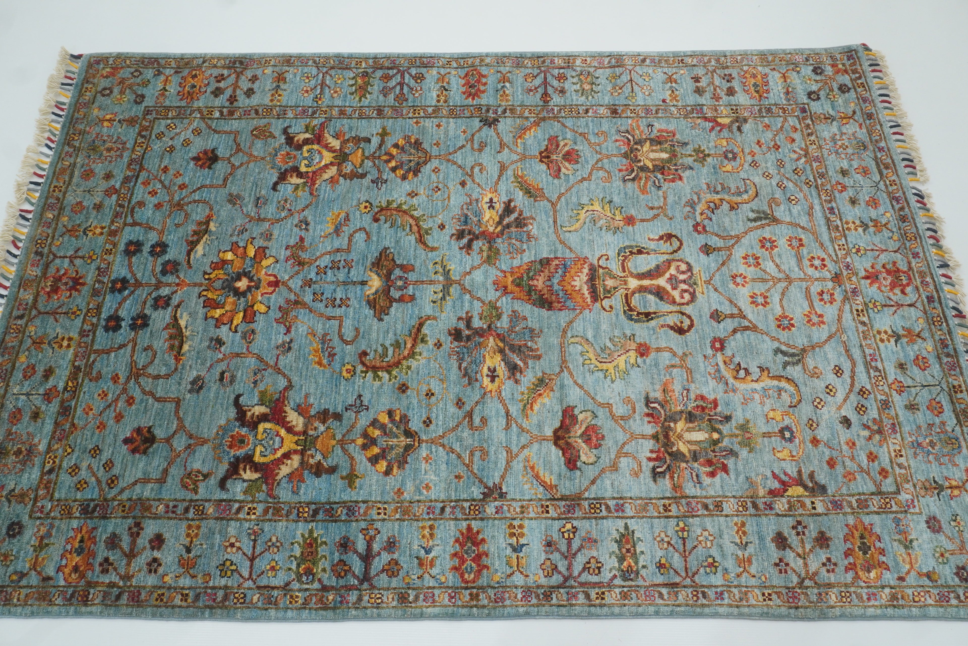 4x6 Blue Waziri Afghan Hand knotted Wool Rug - Yildiz Rugs
