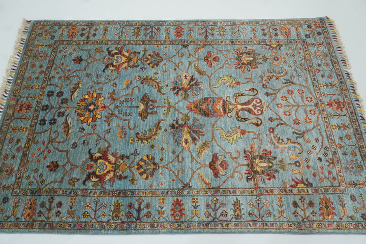 4x6 Blue Waziri Afghan Hand knotted Wool Rug - Yildiz Rugs