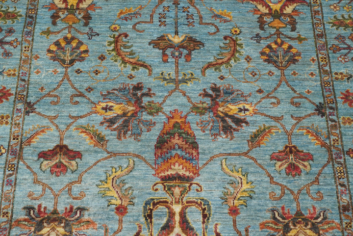 4x6 Blue Waziri Afghan Hand knotted Wool Rug - Yildiz Rugs