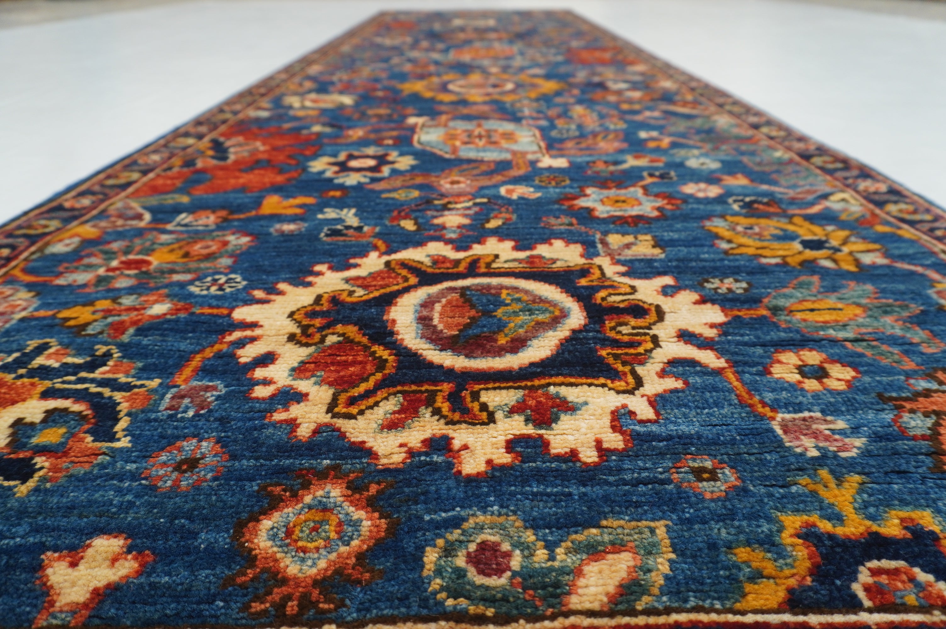 10 ft Navy Blue Bidjar Afghan Hand knotted Oriental Runner Rug - Yildiz Rugs