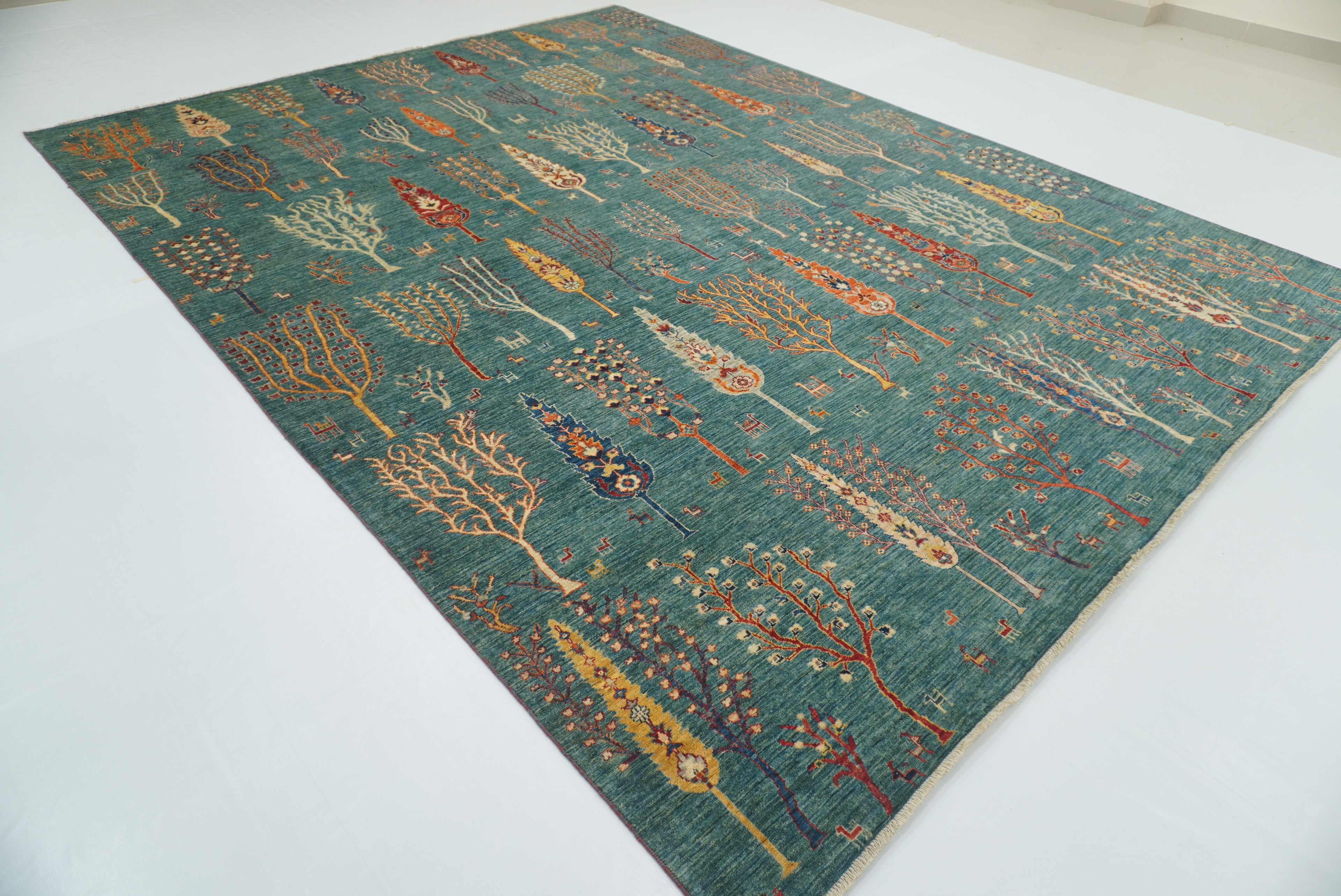 9x12 Green Gabbeh Afghan Hand-Knotted Wool Tree Rug - Yildiz Rugs