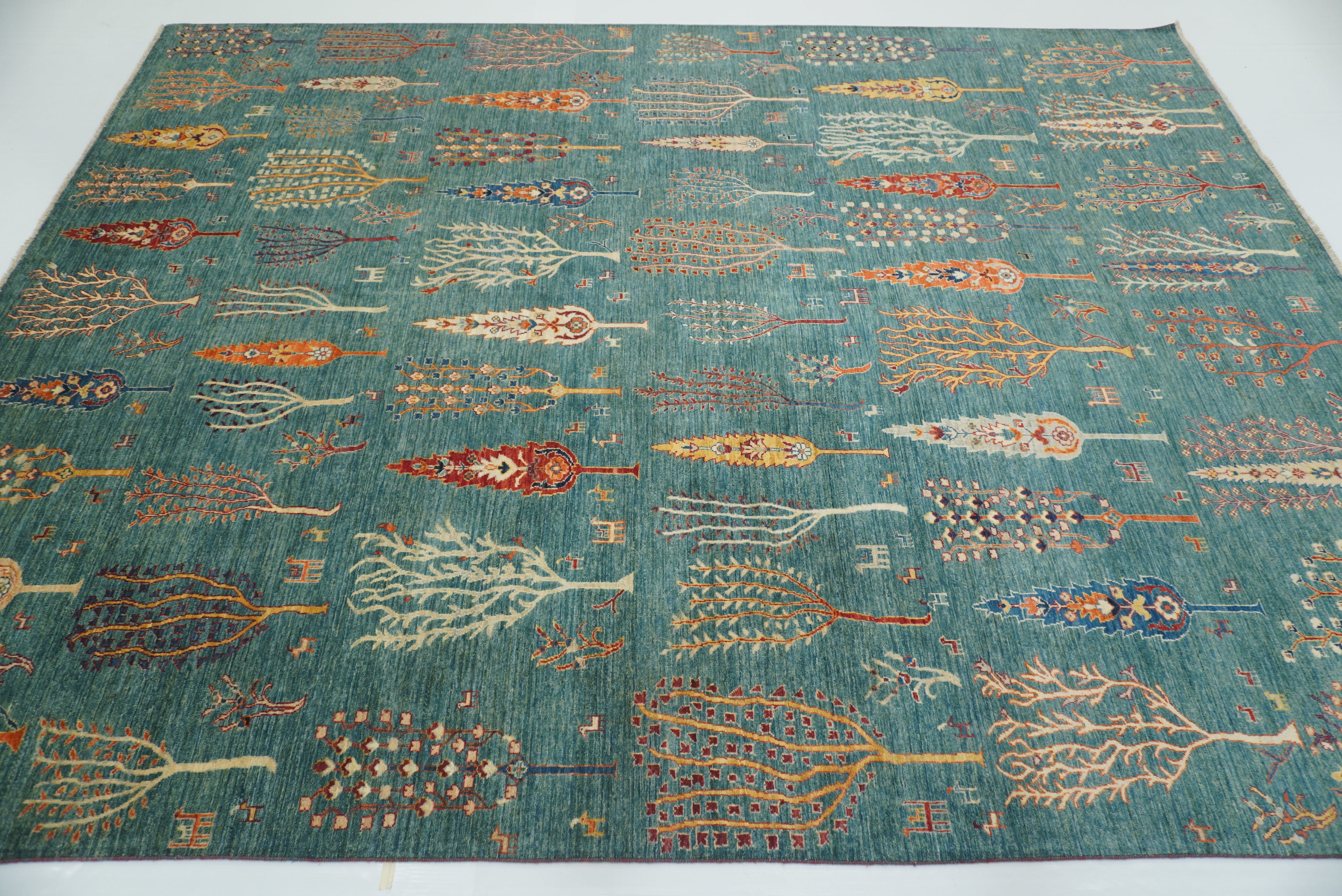 9x12 Green Gabbeh Afghan Hand-Knotted Wool Tree Rug - Yildiz Rugs