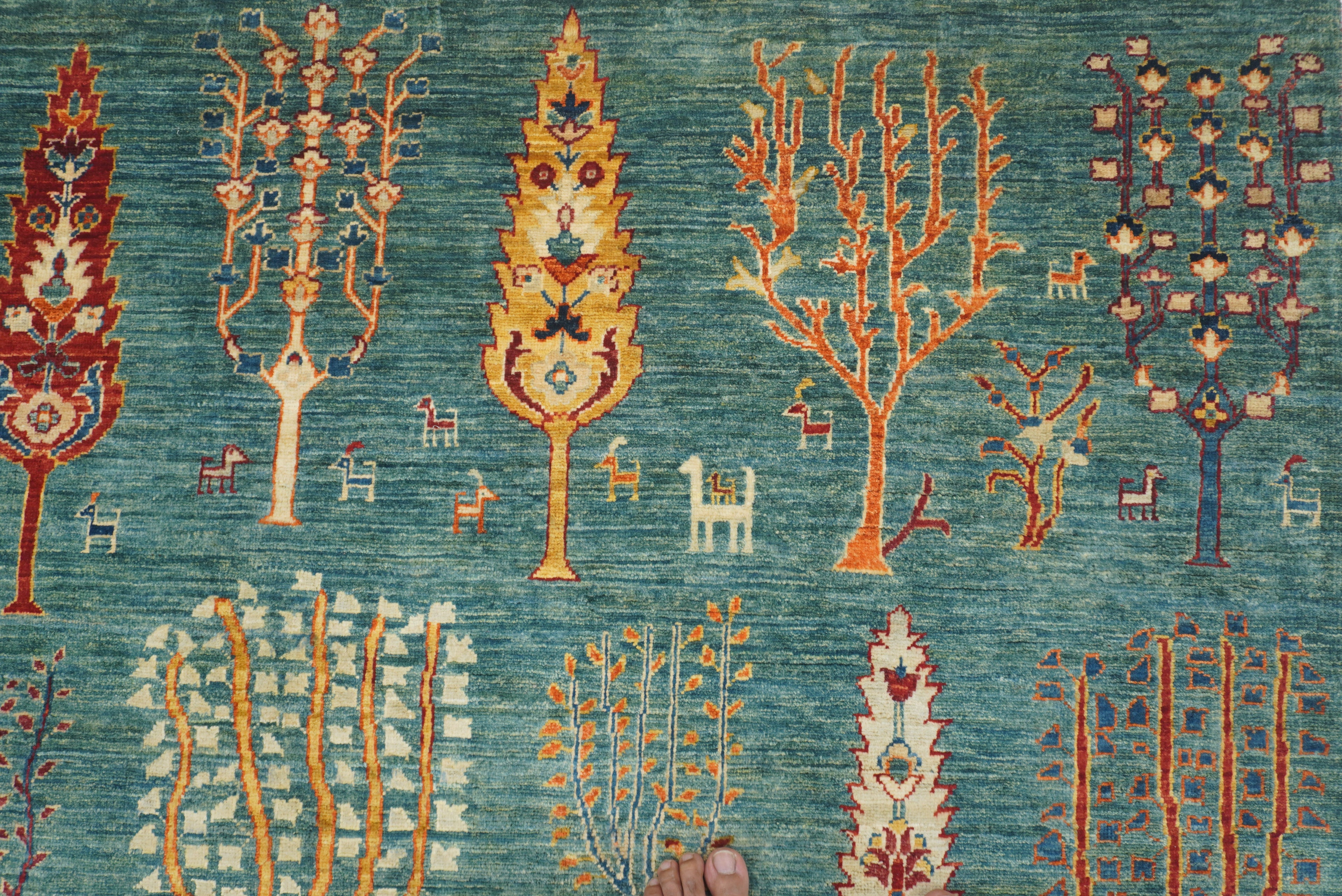 9x12 Green Gabbeh Afghan Hand-Knotted Wool Tree Rug - Yildiz Rugs