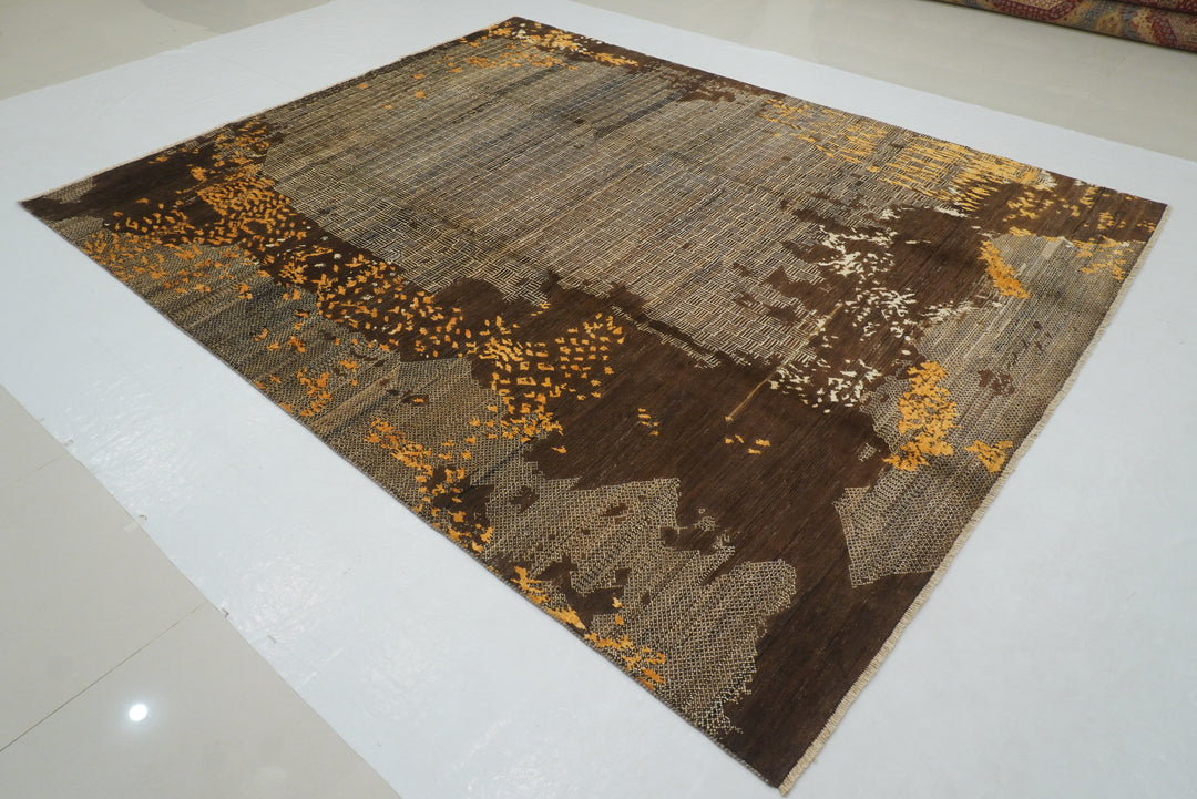 8x10 Brown Modern Afghan Hand knotted Abstract Rug