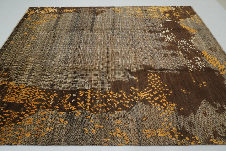 8x10 Brown Modern Afghan Hand knotted Abstract Rug