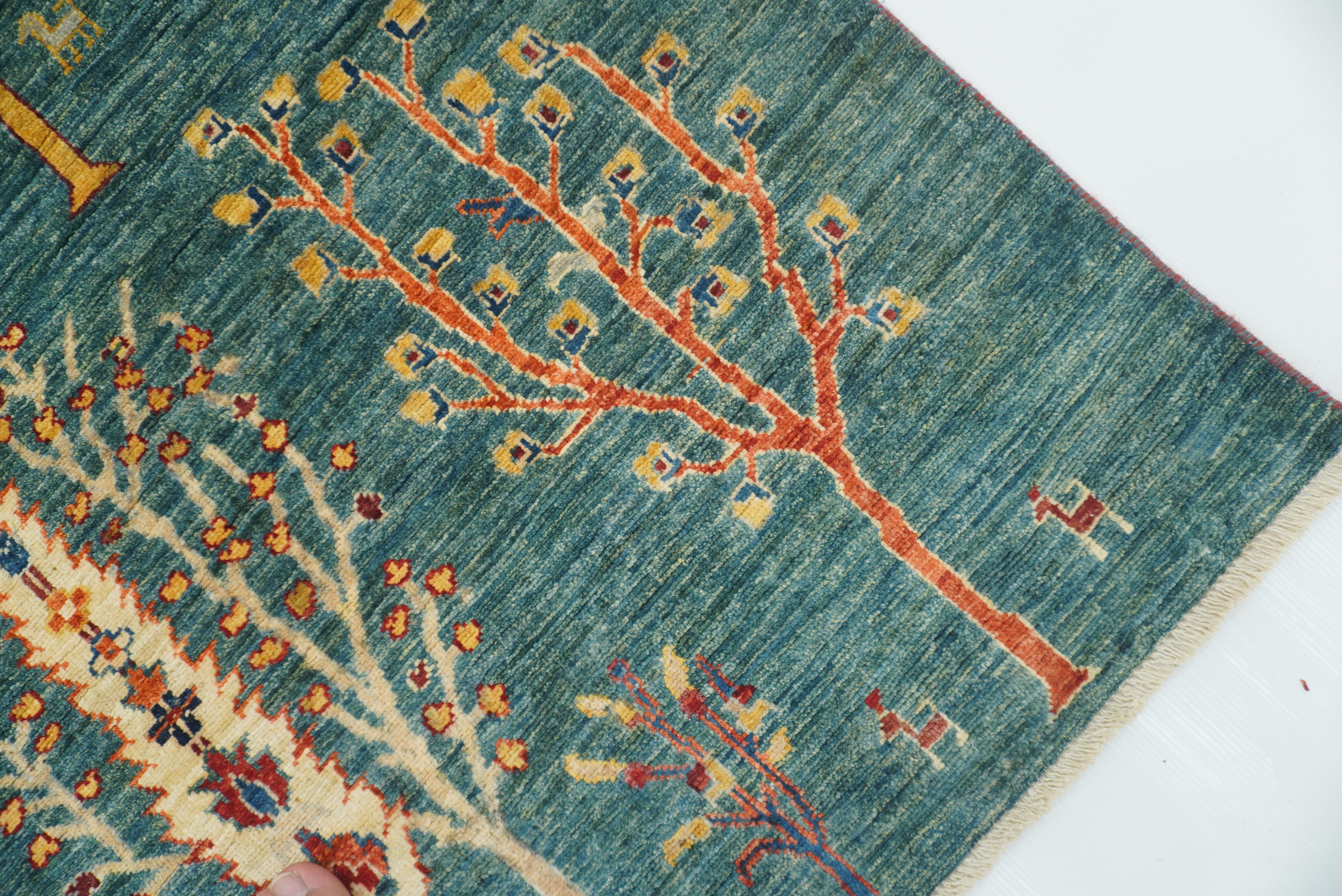 9x12 Green Gabbeh Afghan Hand-Knotted Wool Tree Rug - Yildiz Rugs
