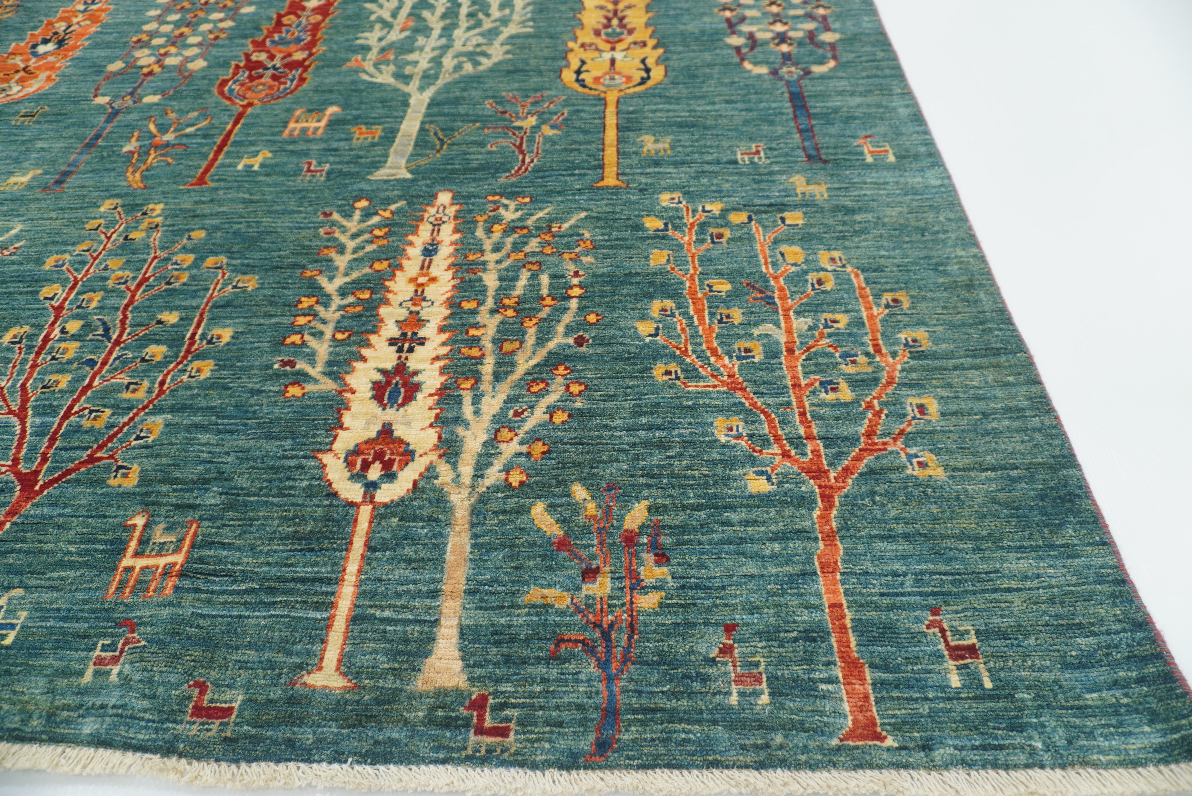 9x12 Green Gabbeh Afghan Hand-Knotted Wool Tree Rug - Yildiz Rugs