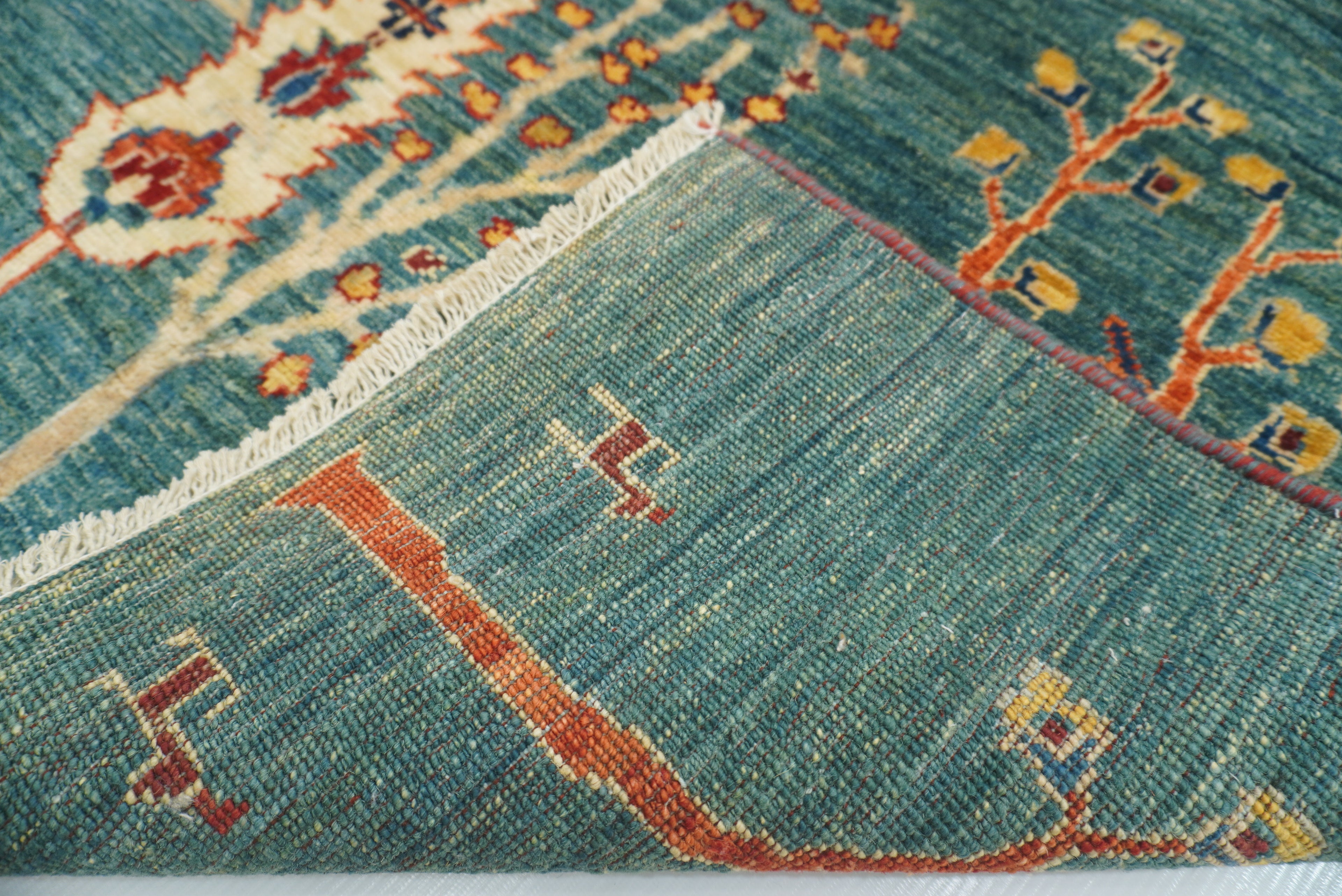 9x12 Green Gabbeh Afghan Hand-Knotted Wool Tree Rug - Yildiz Rugs