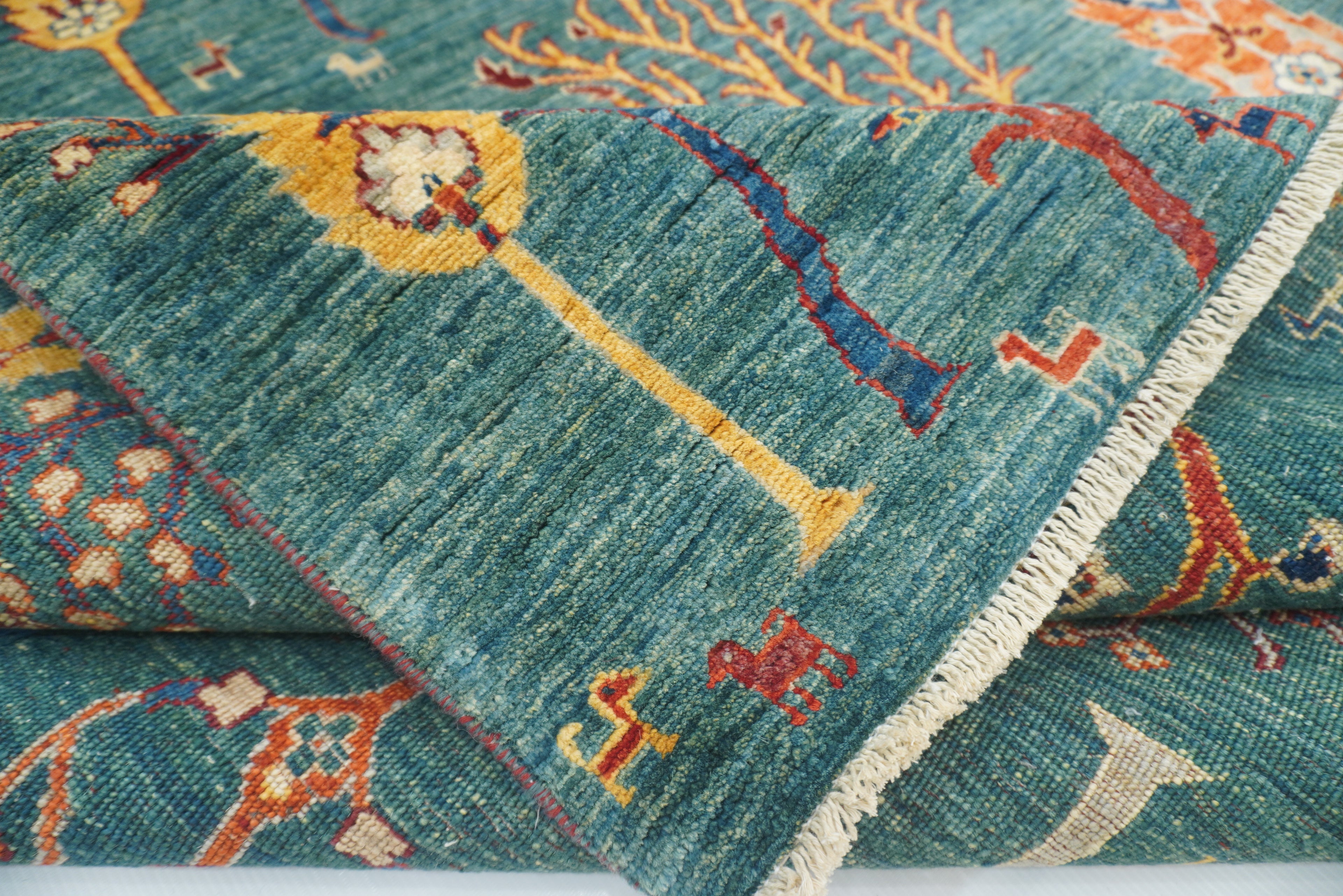 9x12 Green Gabbeh Afghan Hand-Knotted Wool Tree Rug - Yildiz Rugs