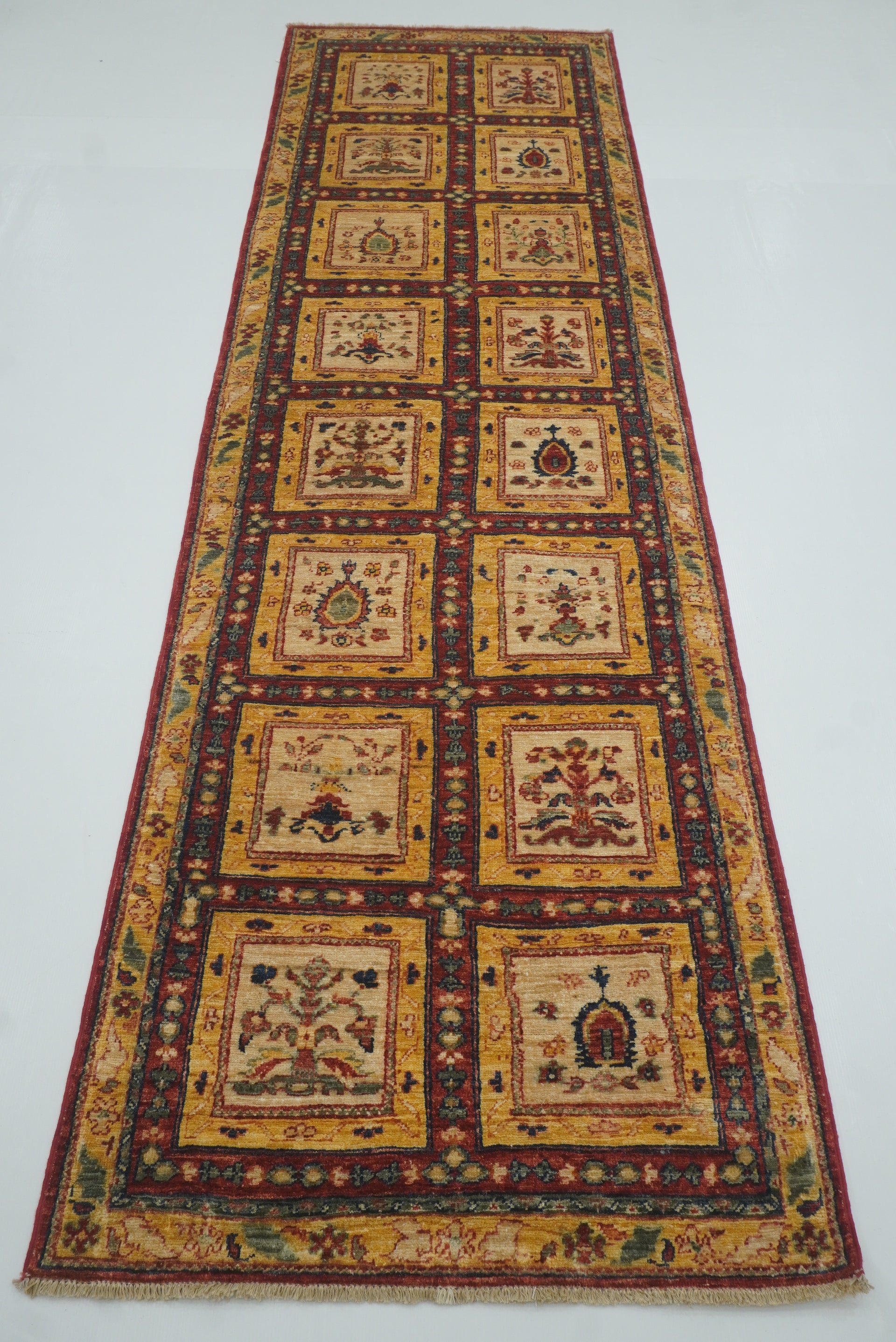 3x10 ft Beige Vintage Afghan Hand knotted Runner Rug - Yildiz Rugs