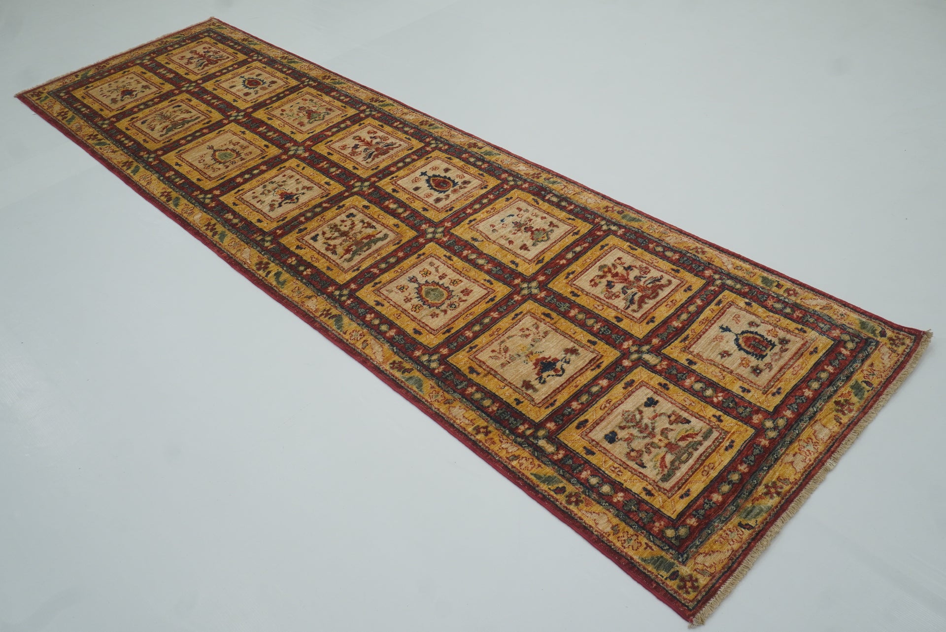 3x10 ft Beige Vintage Afghan Hand knotted Runner Rug - Yildiz Rugs