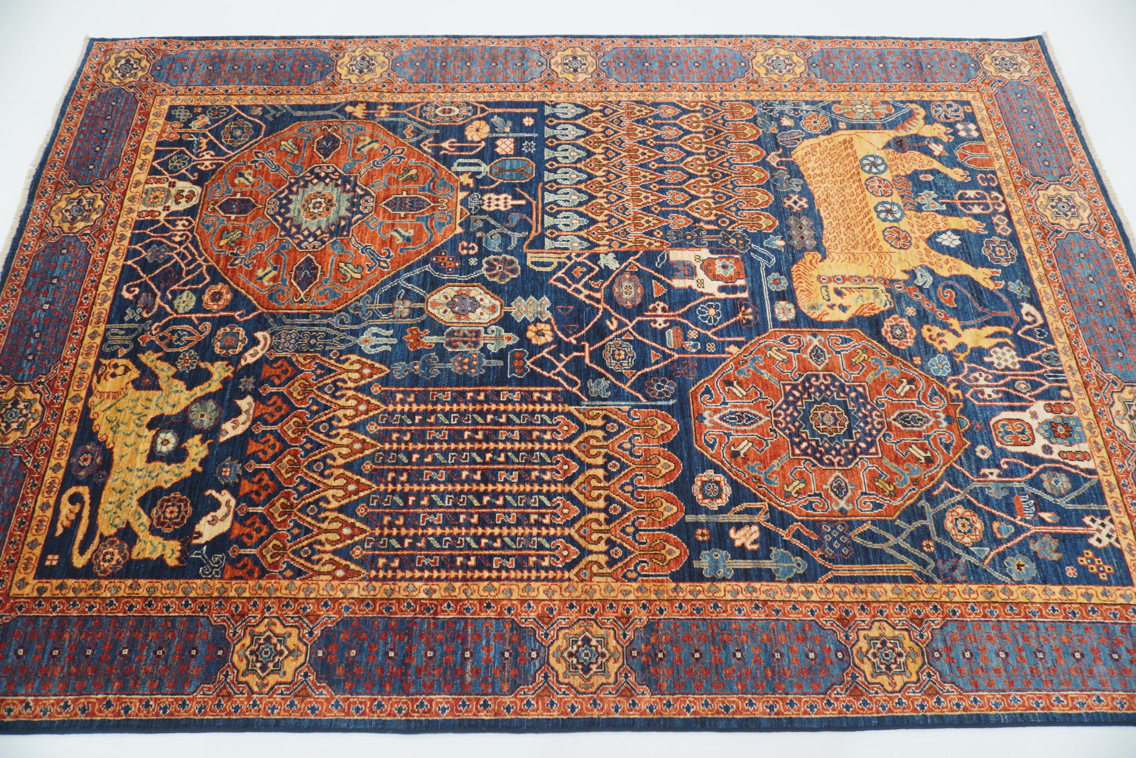 6x9 Navy Blue Mamluk Afghan Hand-Knotted Rug - Yildiz Rugs