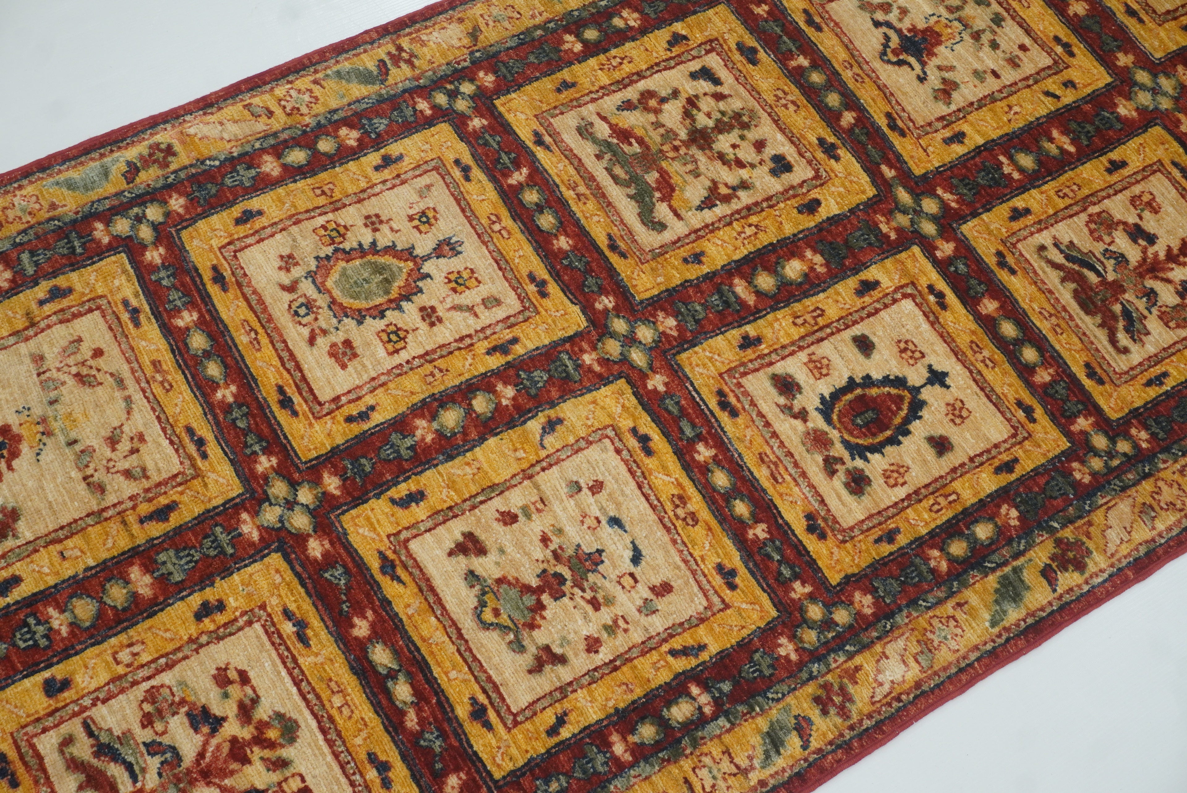3x10 ft Beige Vintage Afghan Hand knotted Runner Rug - Yildiz Rugs