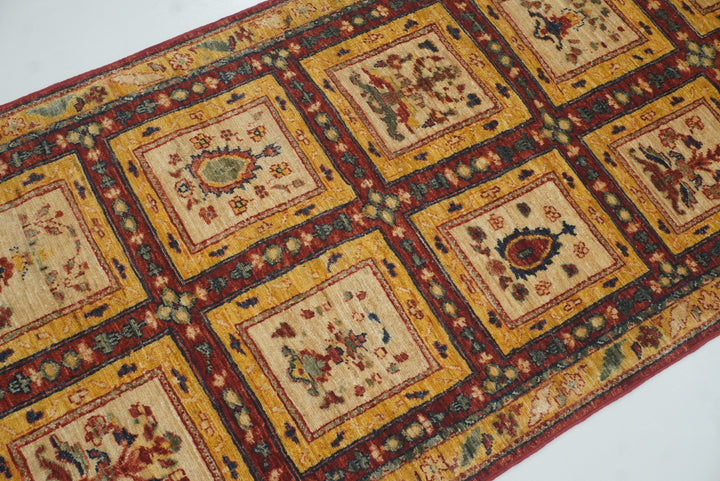 3x10 ft Beige Vintage Afghan Hand knotted Runner Rug - Yildiz Rugs