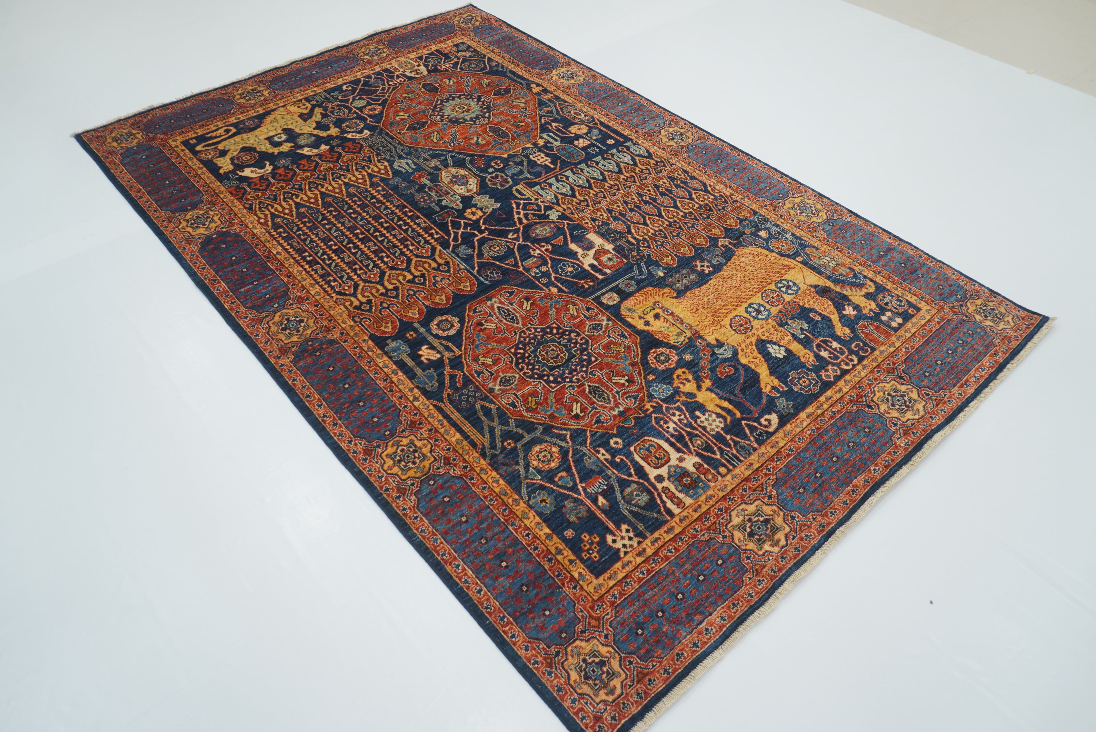 6x9 Navy Blue Mamluk Afghan Hand-Knotted Rug - Yildiz Rugs