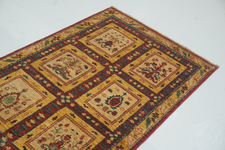 3x10 ft Beige Vintage Afghan Hand knotted Runner Rug - Yildiz Rugs