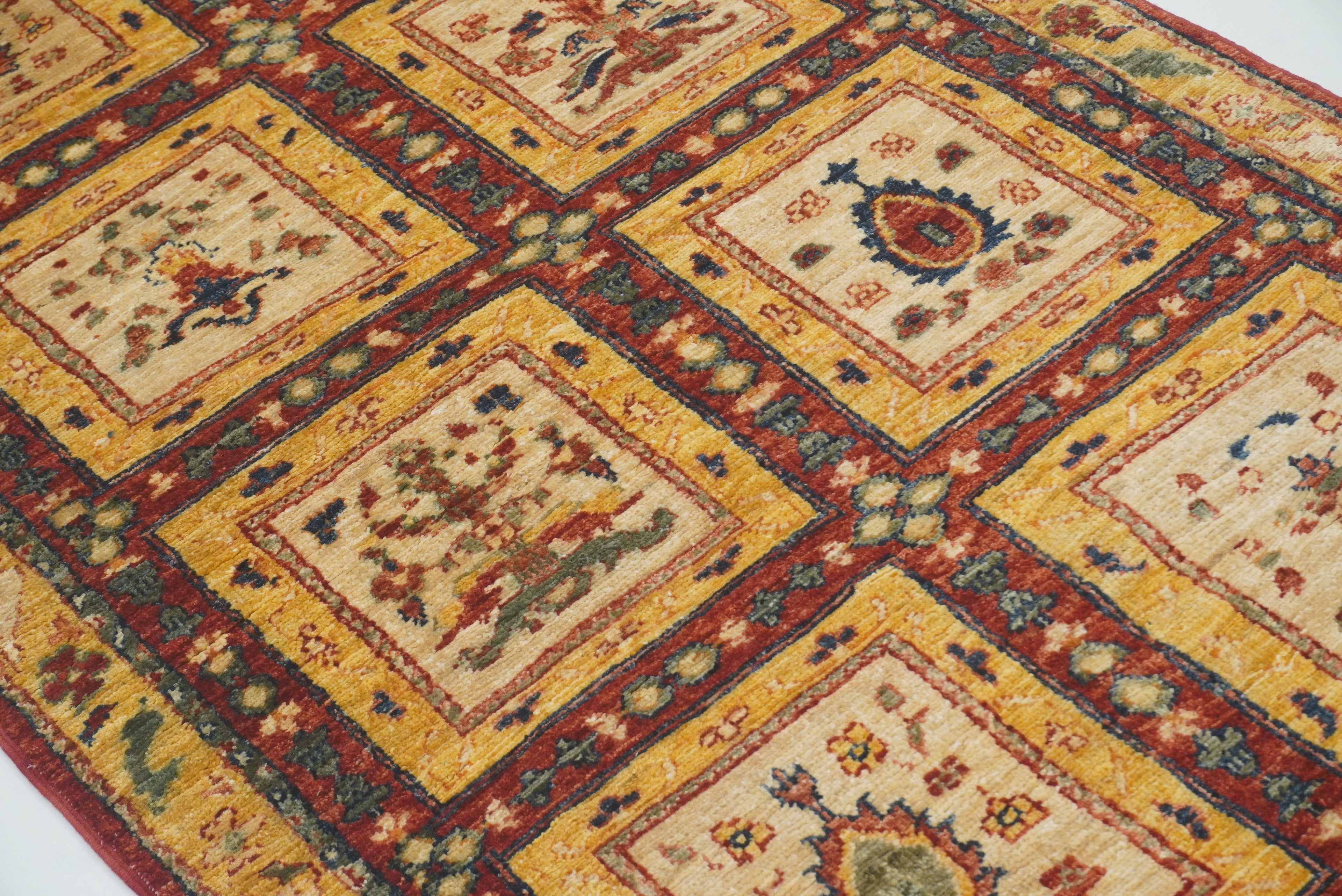 3x10 ft Beige Vintage Afghan Hand knotted Runner Rug - Yildiz Rugs
