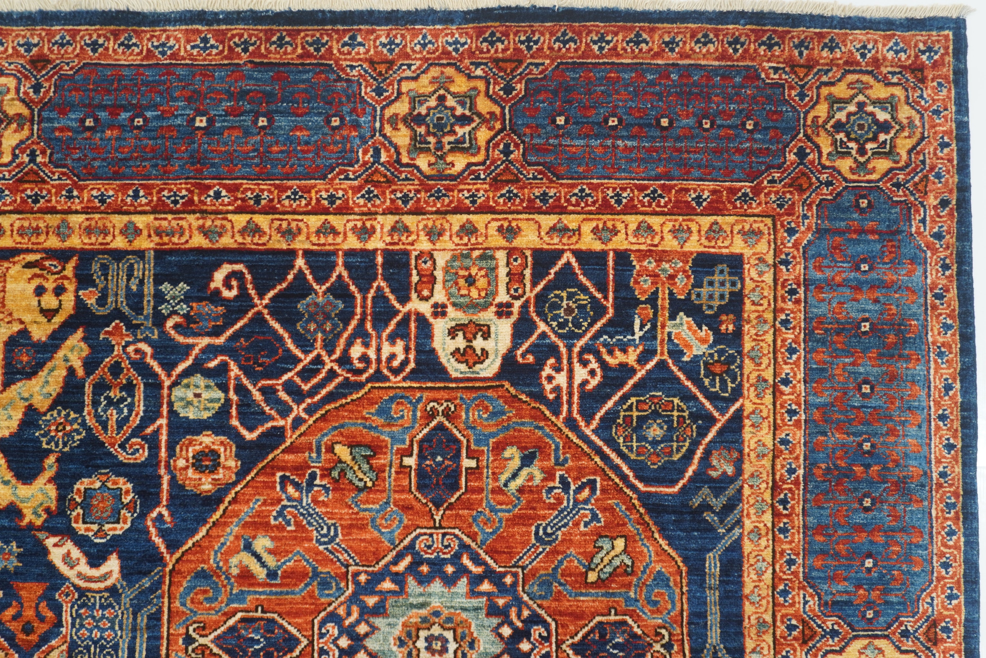 6x9 Navy Blue Mamluk Afghan Hand-Knotted Rug - Yildiz Rugs