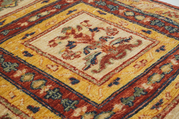 3x10 ft Beige Vintage Afghan Hand knotted Runner Rug - Yildiz Rugs