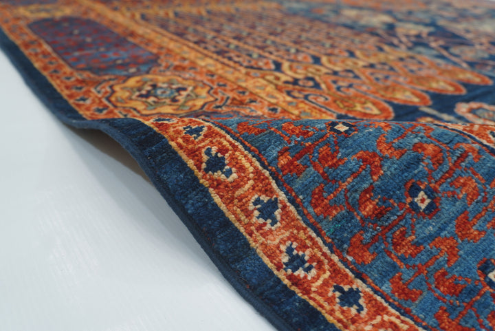 6x9 Navy Blue Mamluk Afghan Hand-Knotted Rug - Yildiz Rugs