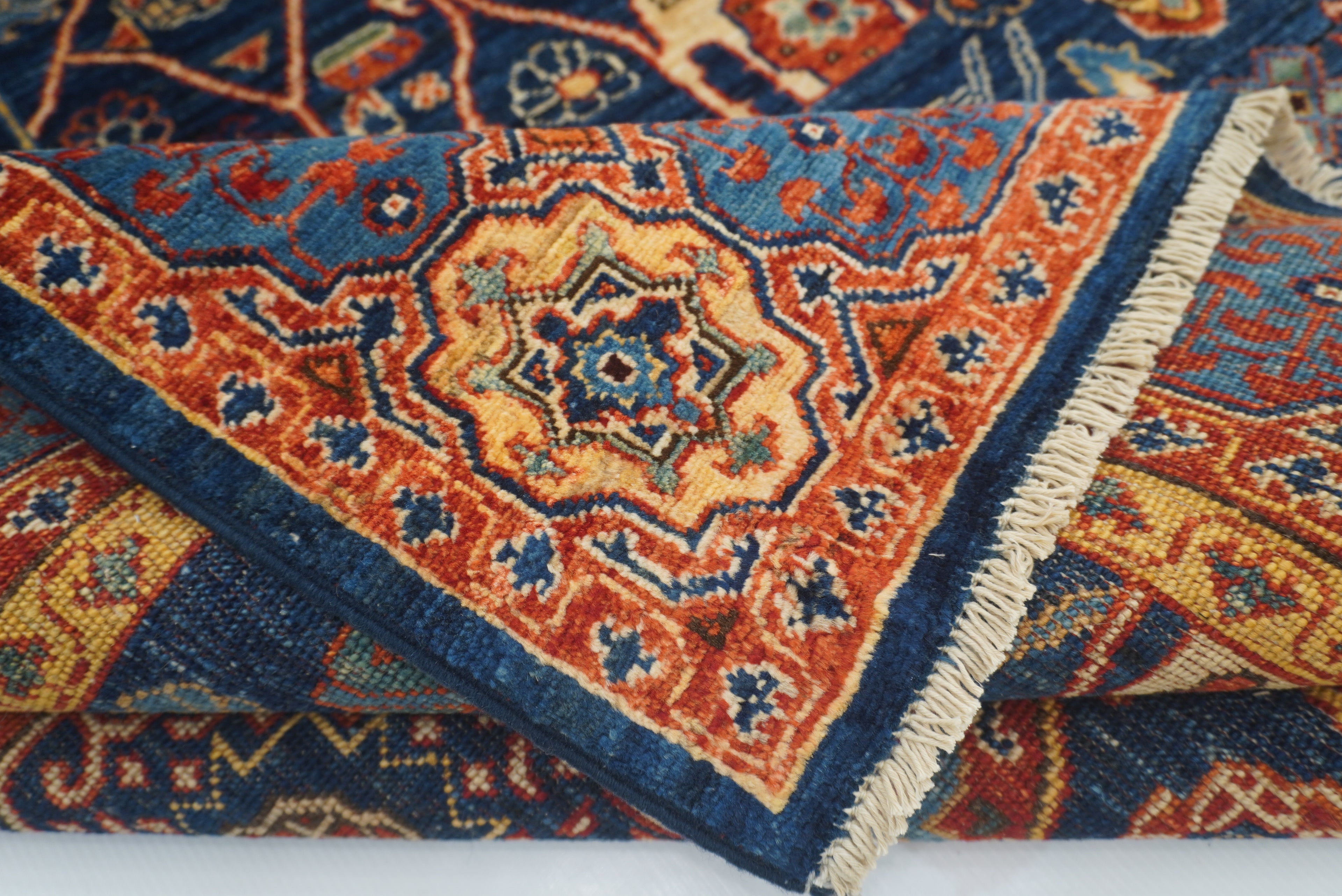 6x9 Navy Blue Mamluk Afghan Hand-Knotted Rug - Yildiz Rugs