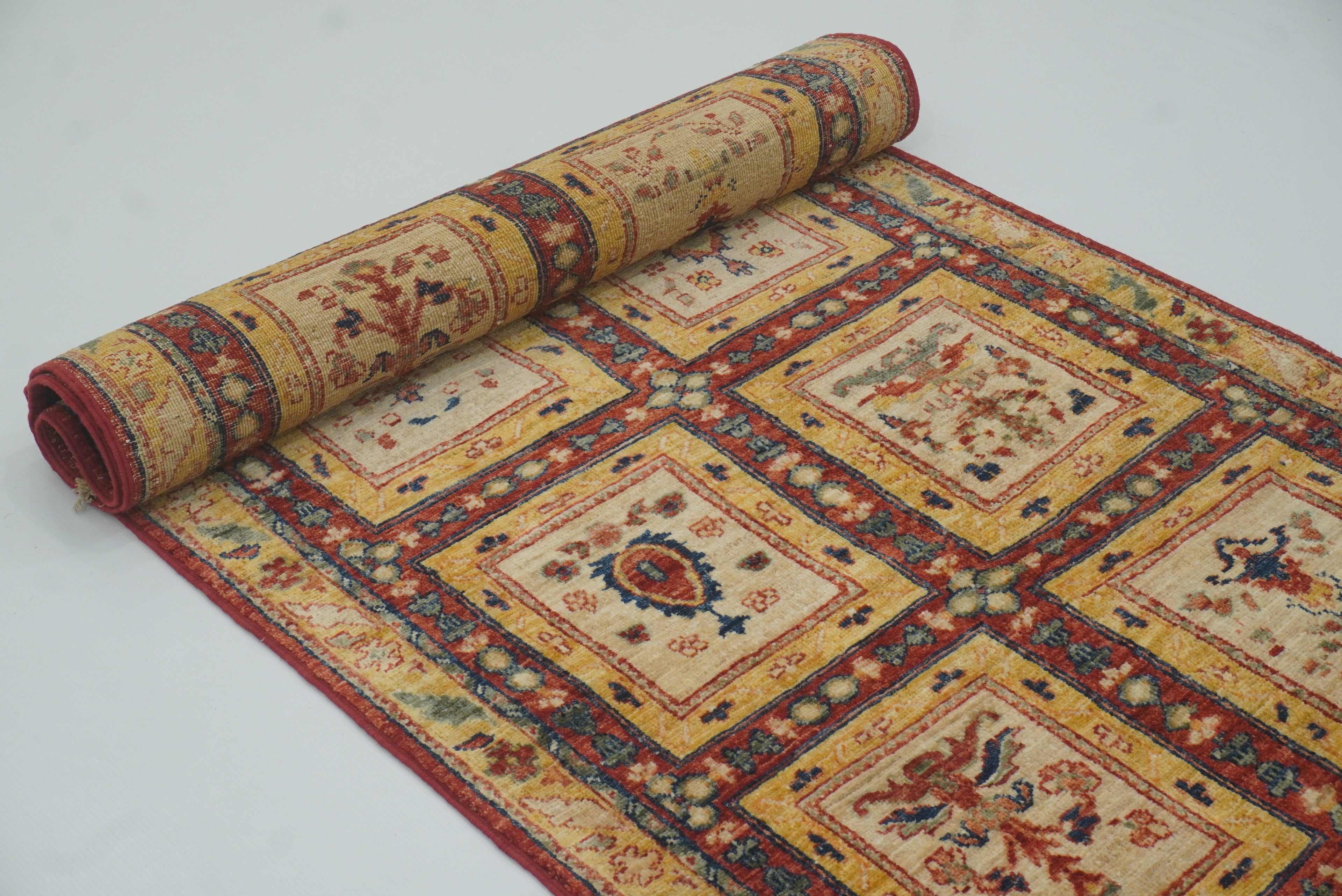 3x10 ft Beige Vintage Afghan Hand knotted Runner Rug - Yildiz Rugs