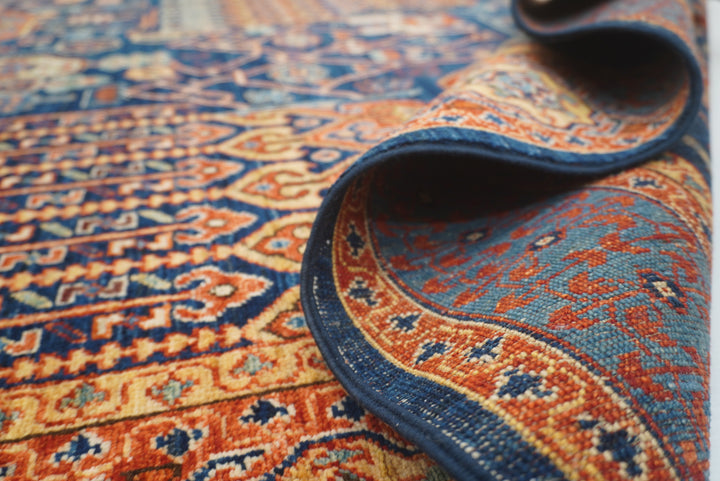 6x9 Navy Blue Mamluk Afghan Hand-Knotted Rug - Yildiz Rugs