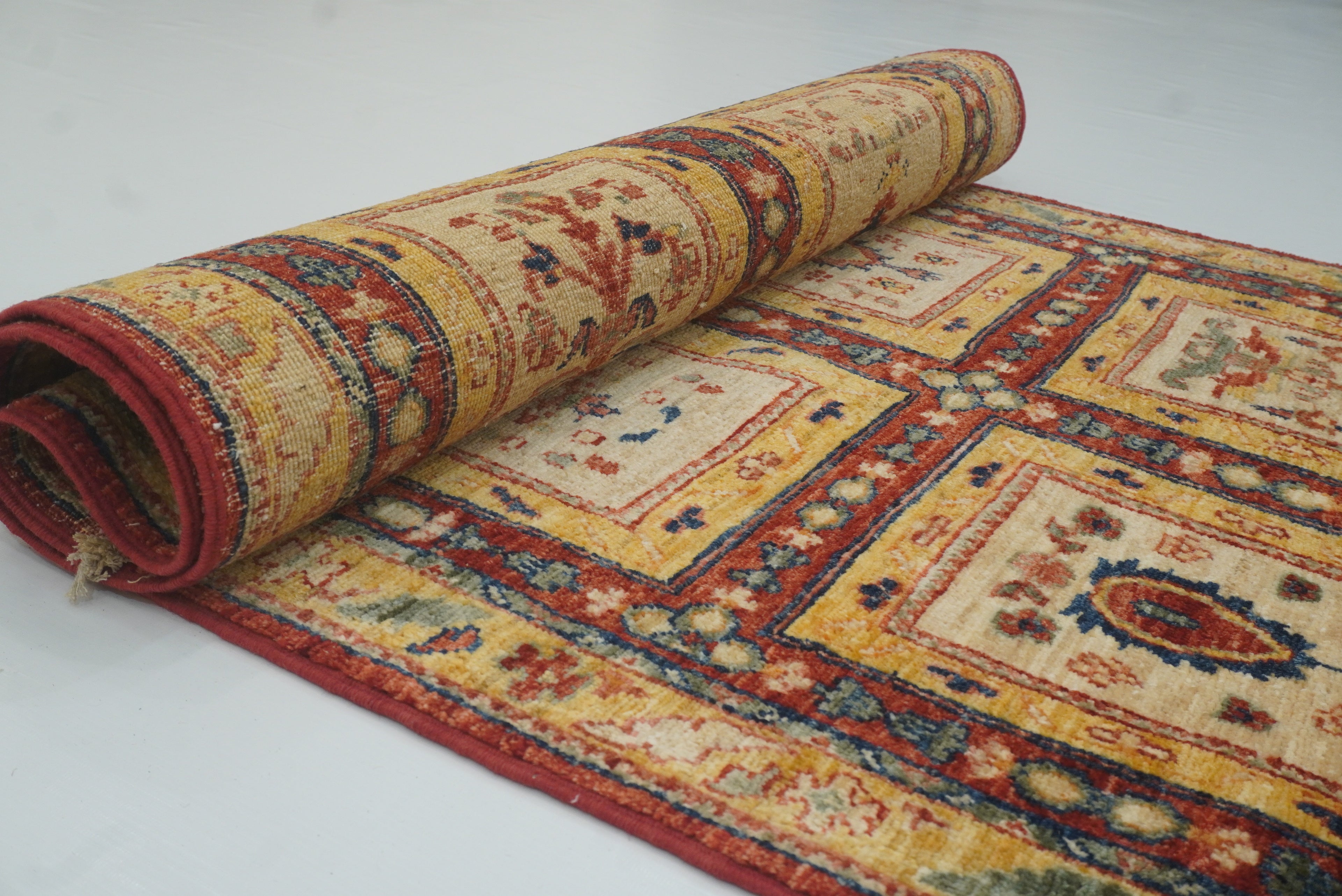 3x10 ft Beige Vintage Afghan Hand knotted Runner Rug - Yildiz Rugs