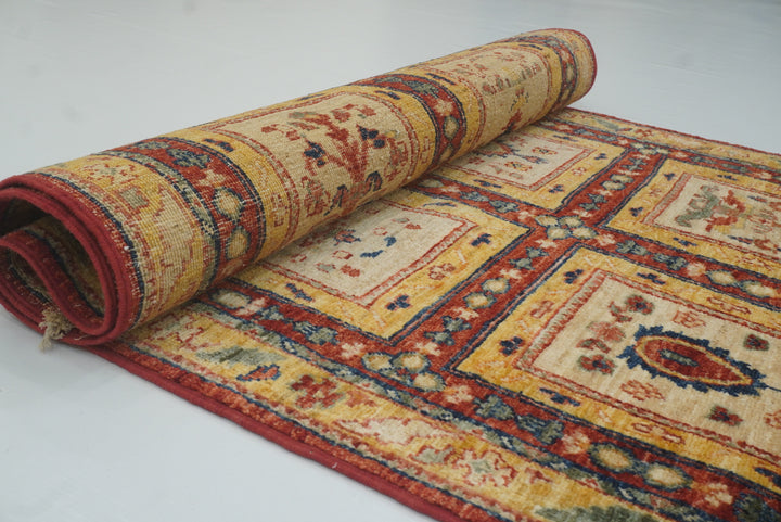 3x10 ft Beige Vintage Afghan Hand knotted Runner Rug - Yildiz Rugs