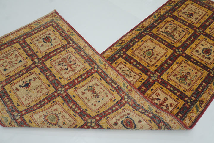 3x10 ft Beige Vintage Afghan Hand knotted Runner Rug - Yildiz Rugs