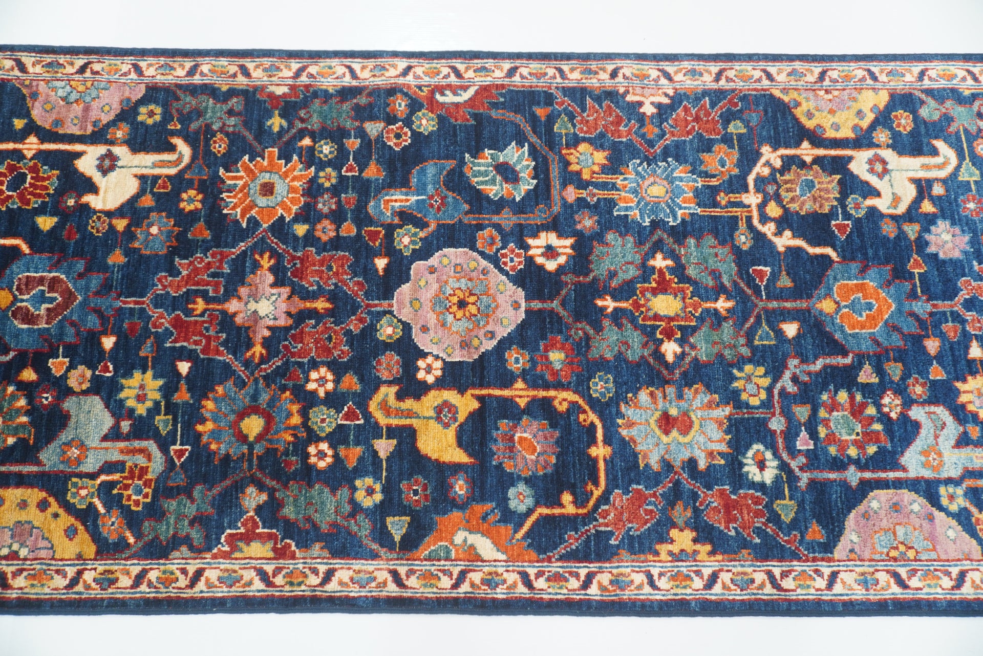 10 ft Navy Blue Bidjar Afghan Hand-Knotted Wool Runner Rug - Yildiz Rugs