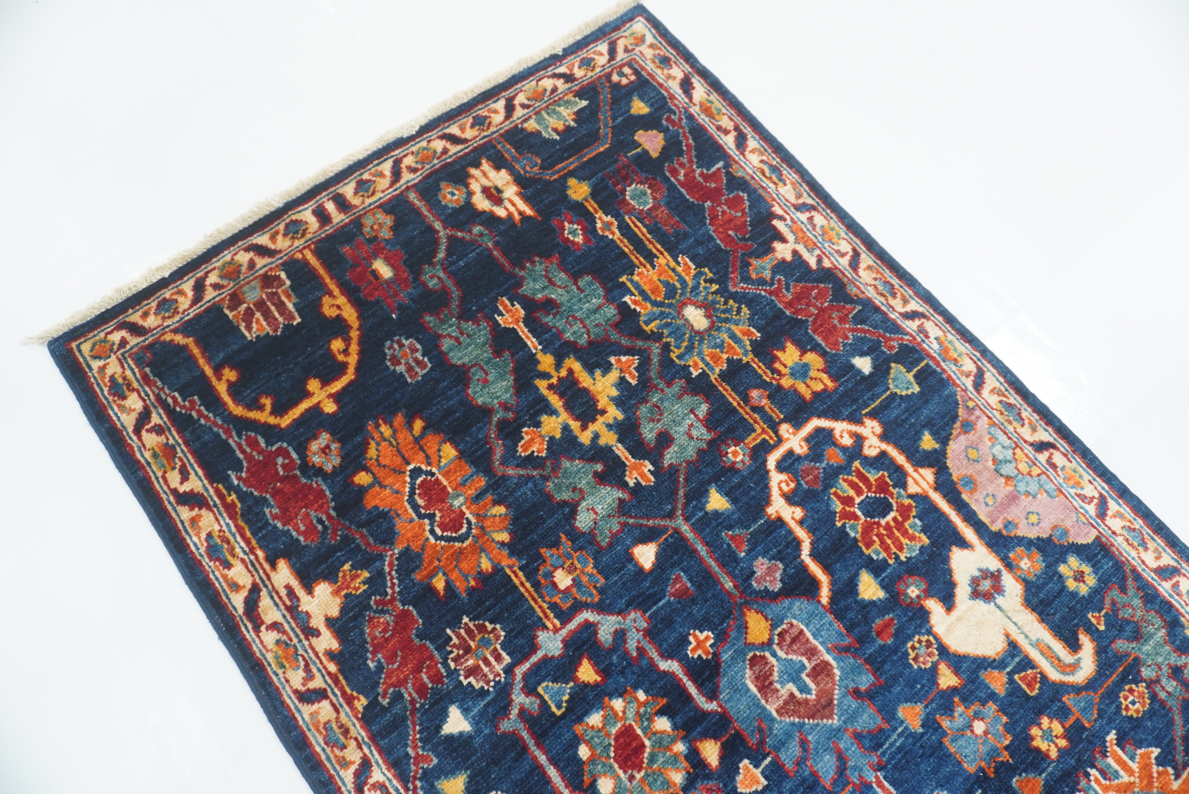 10 ft Navy Blue Bidjar Afghan Hand-Knotted Wool Runner Rug - Yildiz Rugs