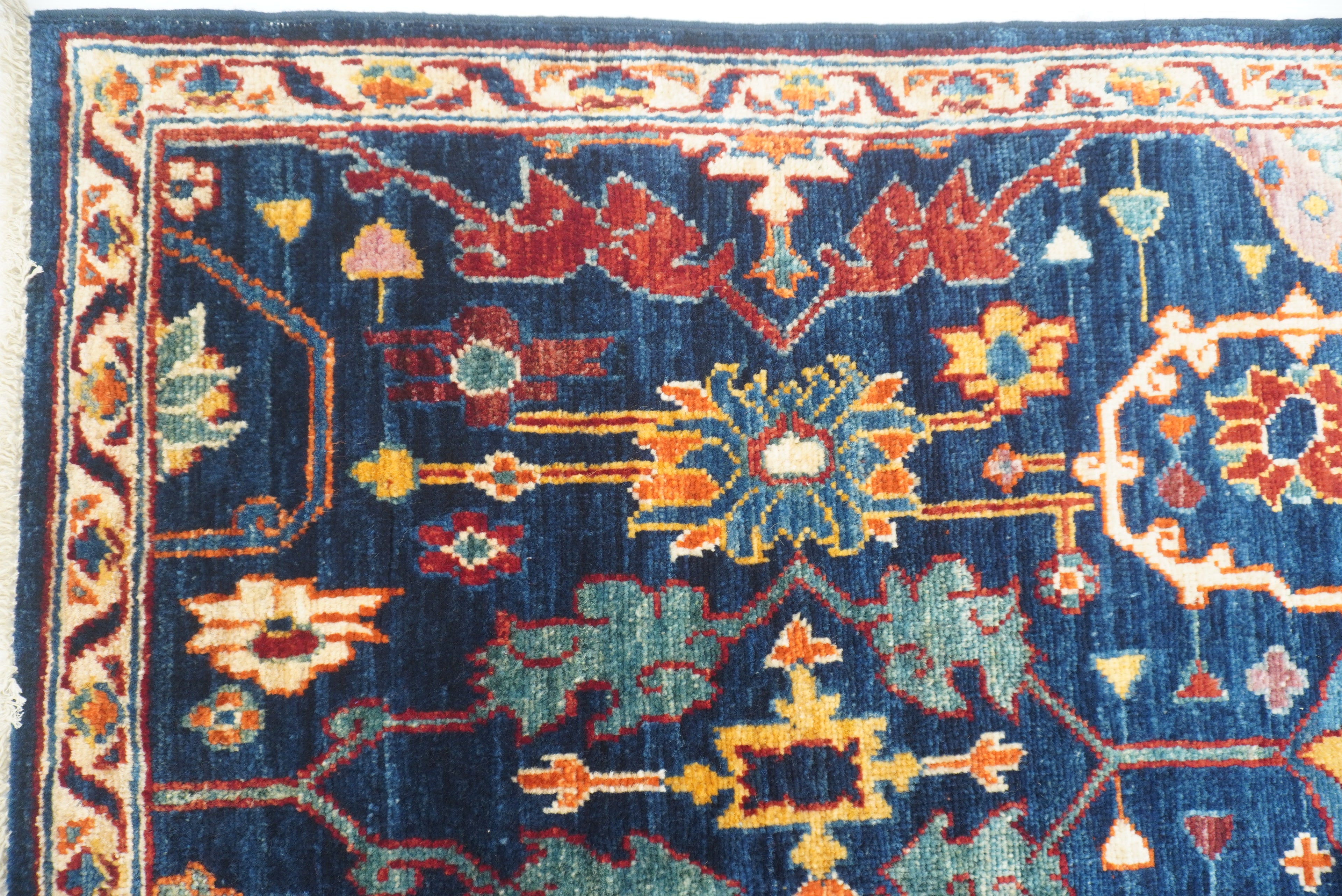 10 ft Navy Blue Bidjar Afghan Hand-Knotted Wool Runner Rug - Yildiz Rugs