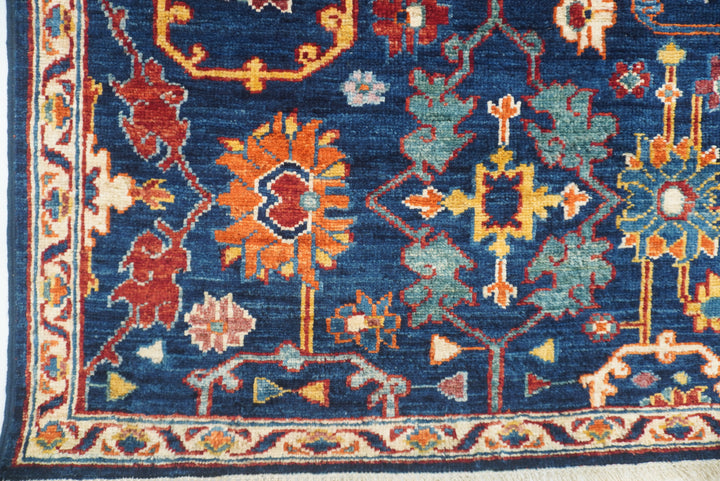 10 ft Navy Blue Bidjar Afghan Hand-Knotted Wool Runner Rug - Yildiz Rugs