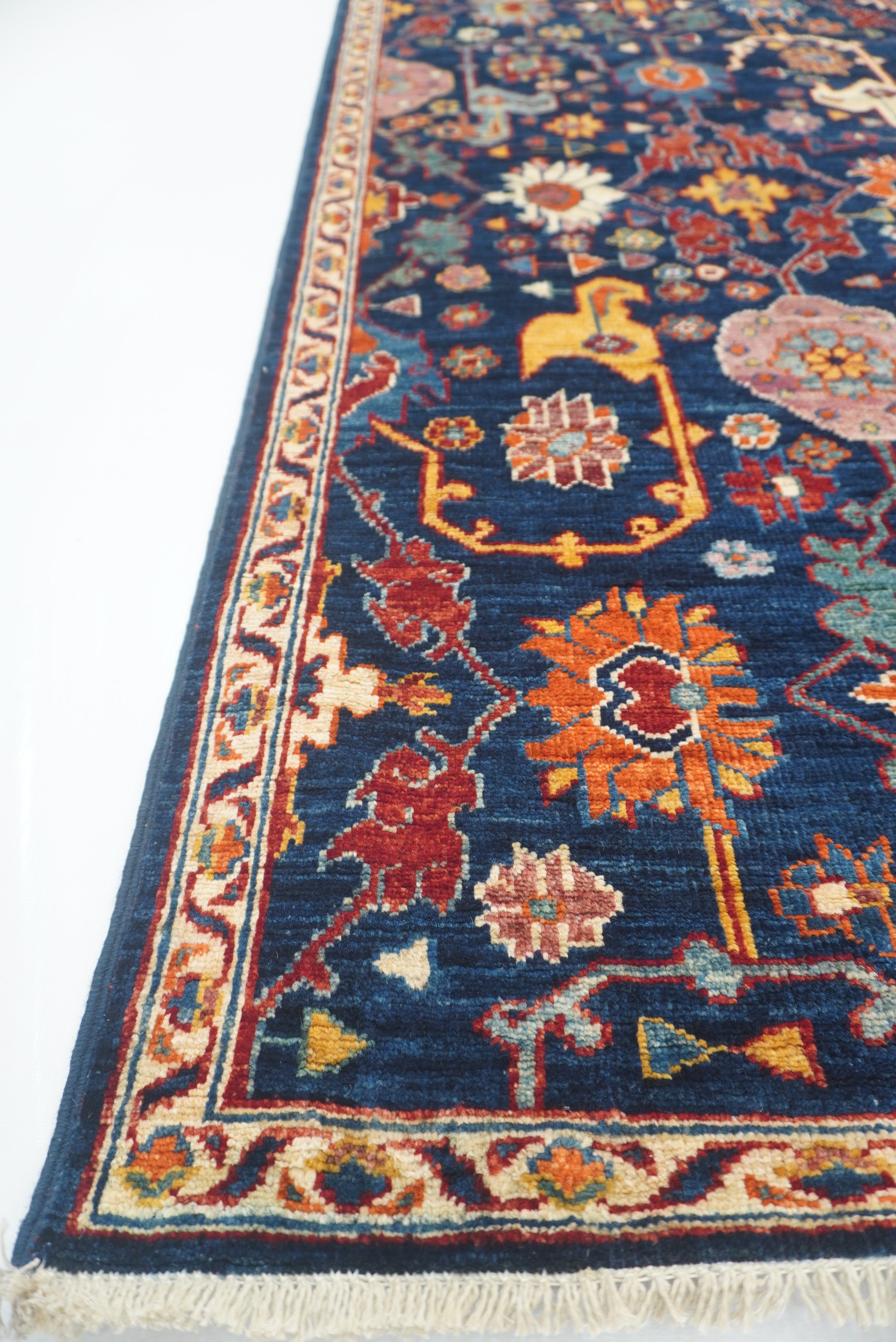 10 ft Navy Blue Bidjar Afghan Hand-Knotted Wool Runner Rug - Yildiz Rugs
