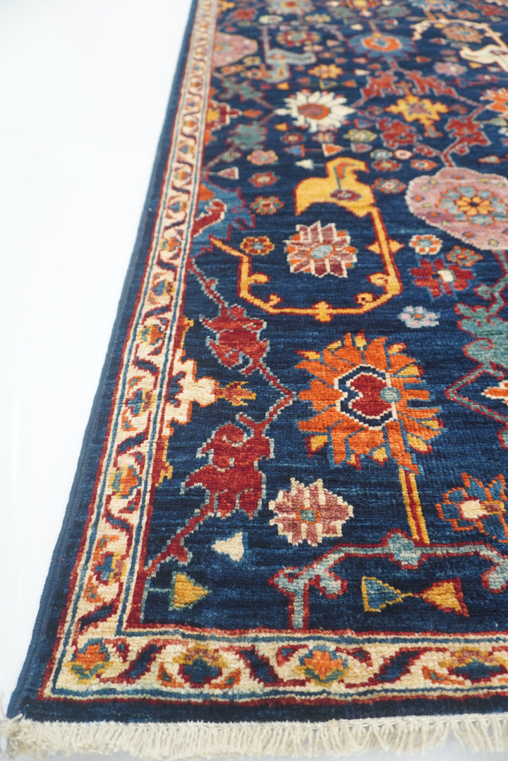 10 ft Navy Blue Bidjar Afghan Hand-Knotted Wool Runner Rug - Yildiz Rugs