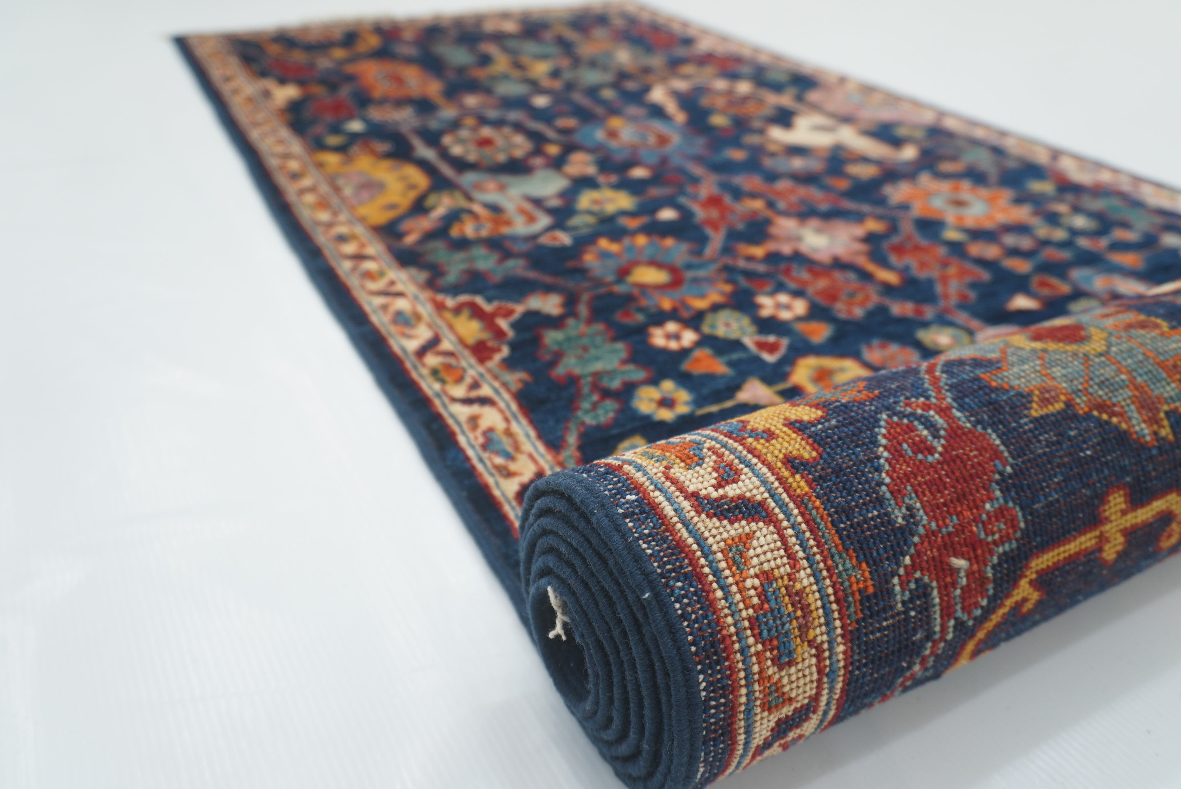 10 ft Navy Blue Bidjar Afghan Hand-Knotted Wool Runner Rug - Yildiz Rugs