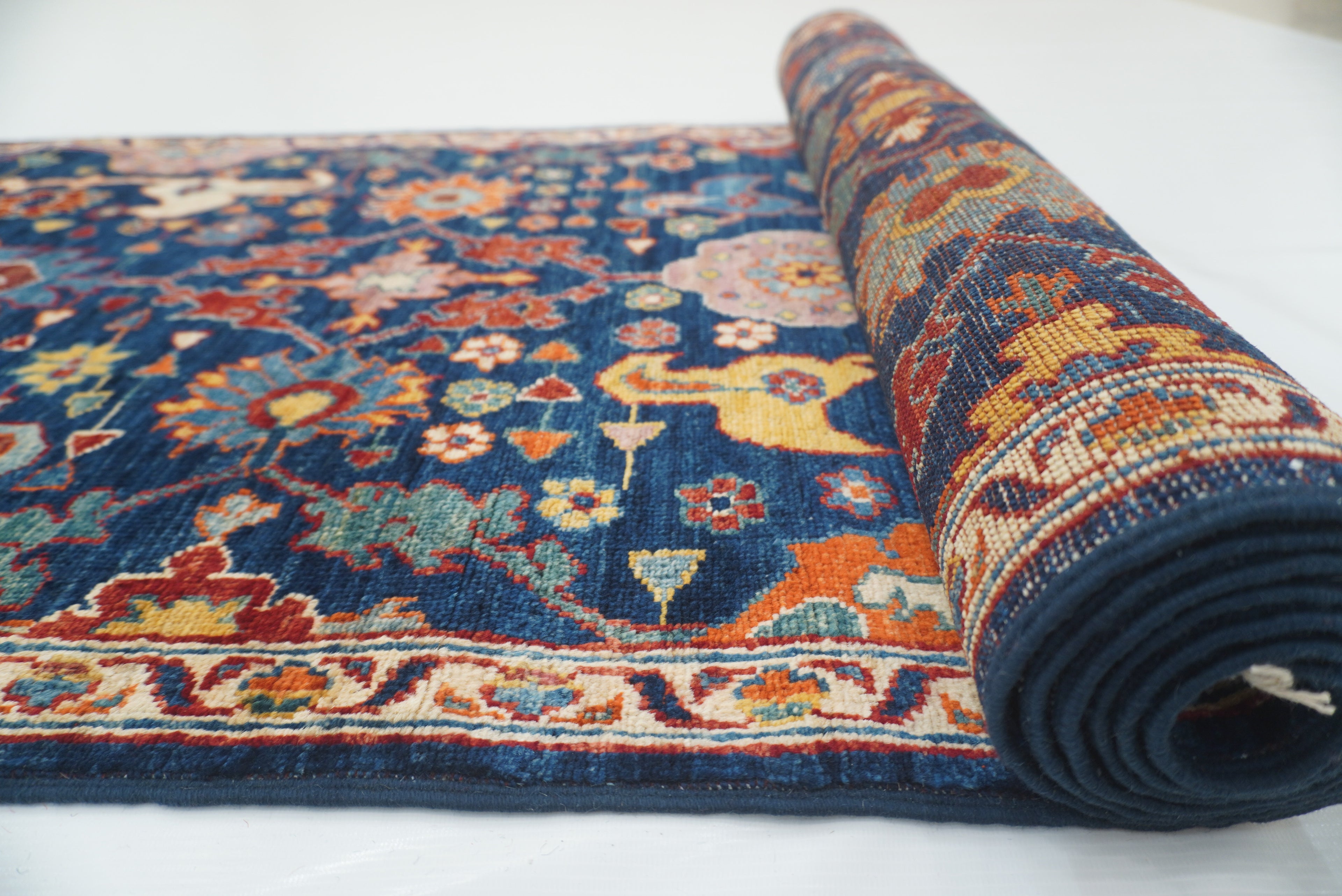 10 ft Navy Blue Bidjar Afghan Hand-Knotted Wool Runner Rug - Yildiz Rugs