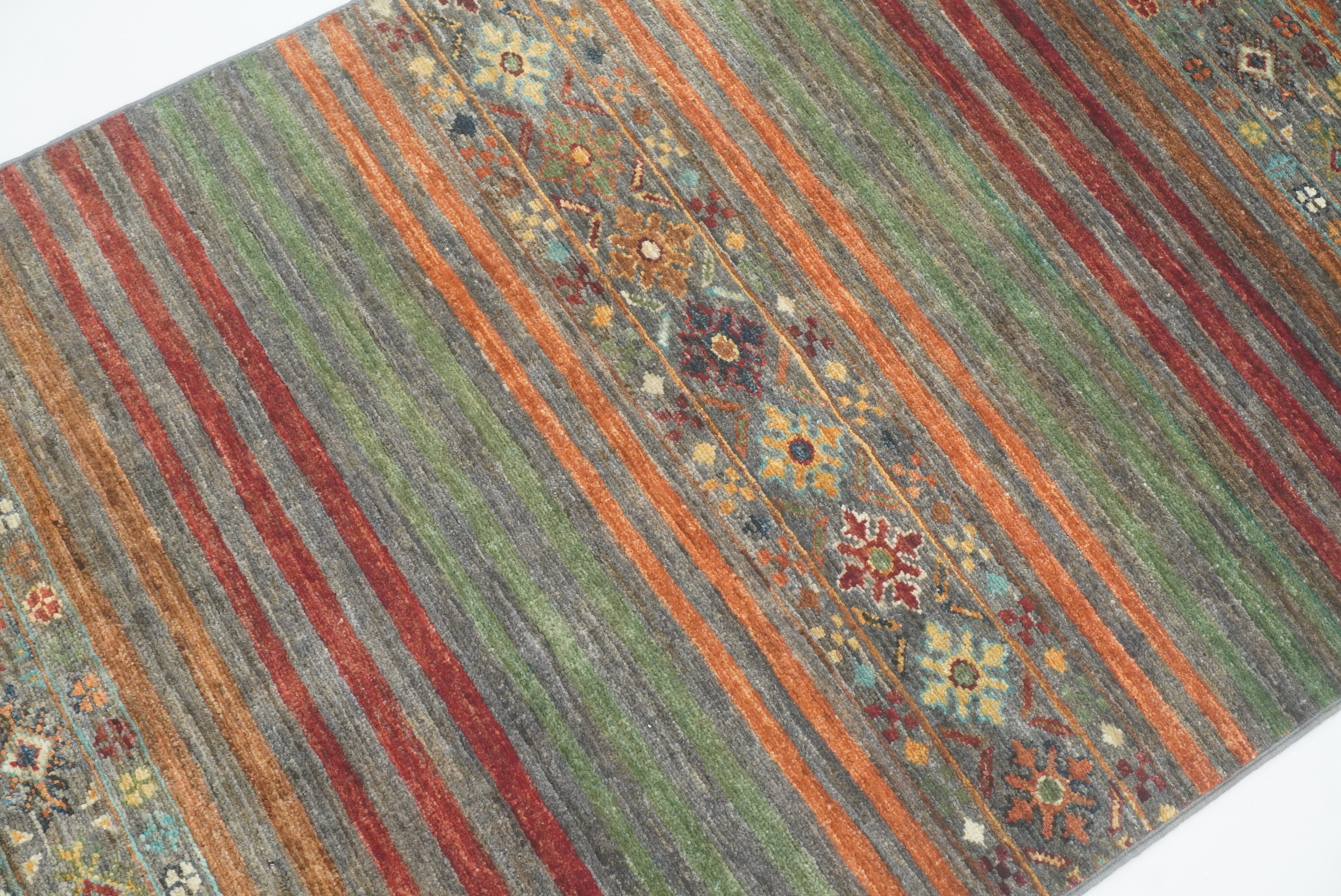8 ft Gray Khorjin Afghan Hand Knotted Wool Runner Rug - Yildiz Rugs