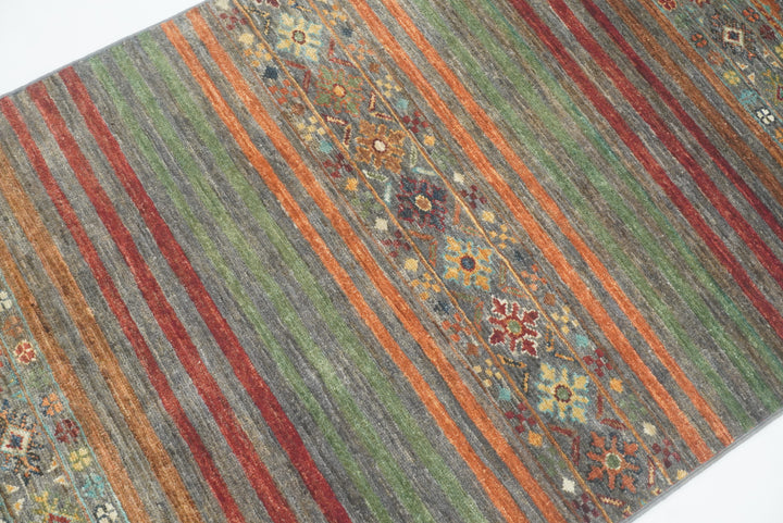 8 ft Gray Khorjin Afghan Hand Knotted Wool Runner Rug - Yildiz Rugs