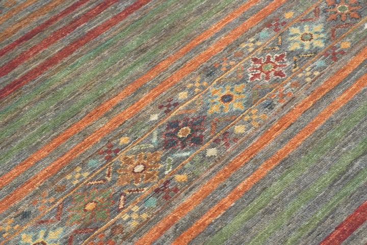 8 ft Gray Khorjin Afghan Hand Knotted Wool Runner Rug - Yildiz Rugs