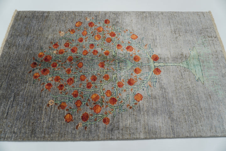 3x4 Blueish Gray Tree of Life Gabbeh Hand Knotted Rug - Yildiz Rugs