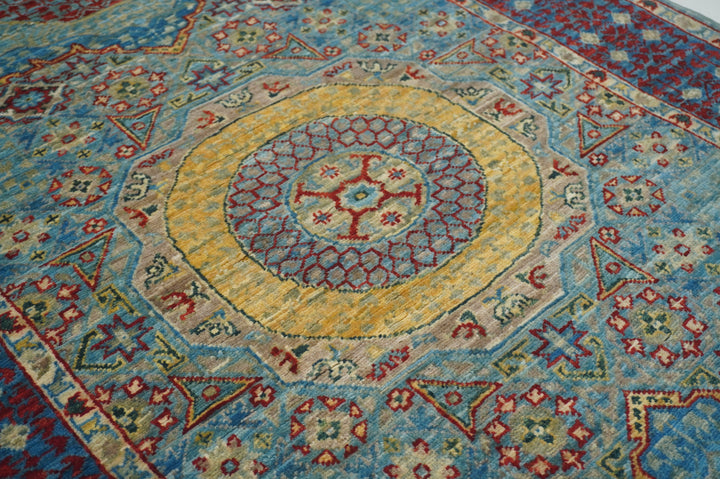 9 ft Pastel Blue Mamluk Turkish Hand knotted Medallion Runner Rug - Yildiz Rugs