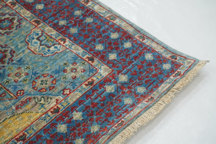 9 ft Pastel Blue Mamluk Turkish Hand knotted Medallion Runner Rug - Yildiz Rugs