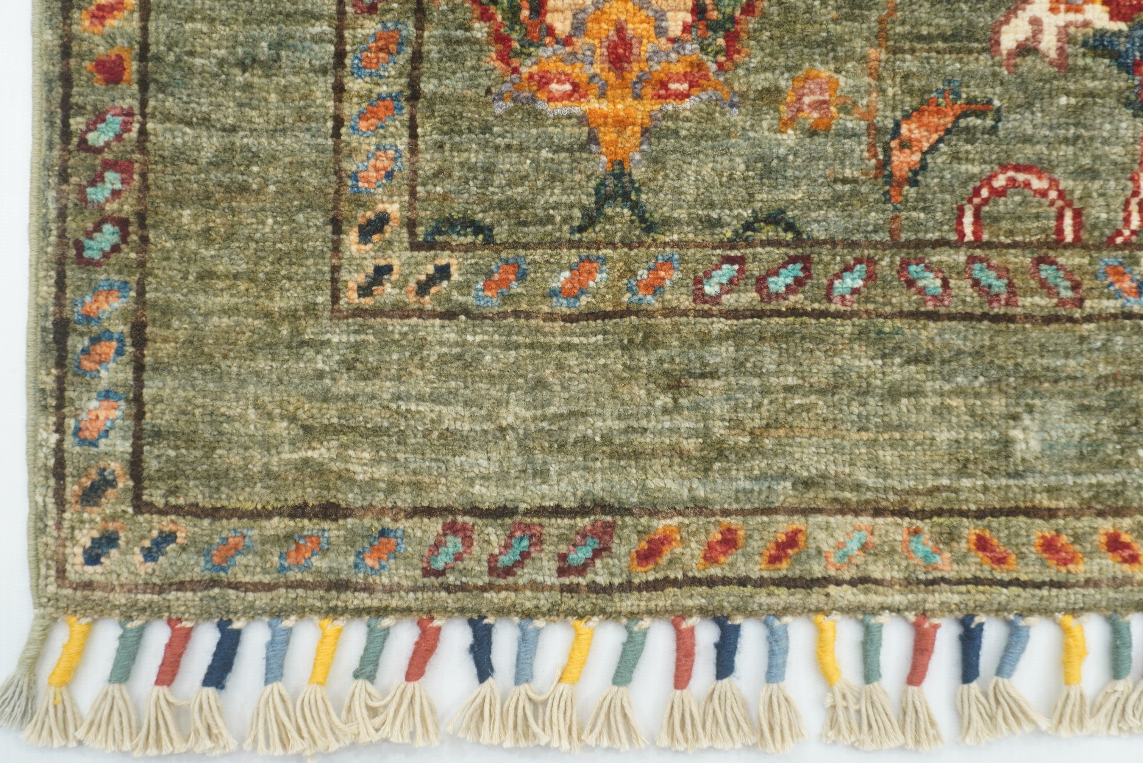 2x3 Green Afghan Waziri Hand Knotted Wool Rug - Yildiz Rugs