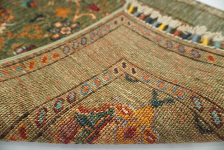 2x3 Green Afghan Waziri Hand Knotted Wool Rug - Yildiz Rugs