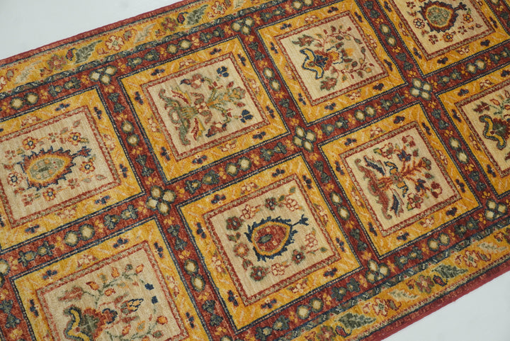 10 ft Beige Vintage Afghan Hand knotted Oriental Runner Rug - Yildiz Rugs