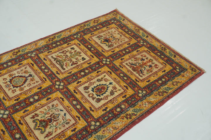 10 ft Beige Vintage Afghan Hand knotted Oriental Runner Rug - Yildiz Rugs